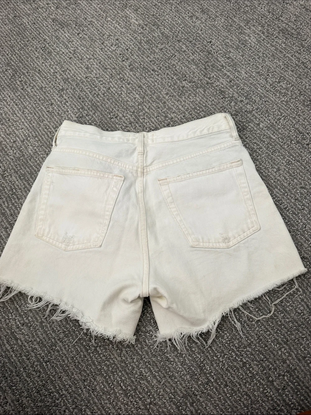 Agolde Parker Long White Frayed Hem Denim Shorts